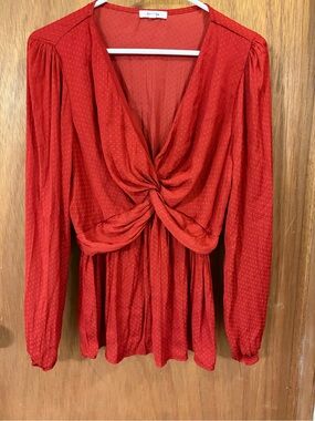 Pleione Red Twist-Knot Long Sleeve Blouse